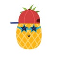 Cute pineapple boy in a cap and sunglasses. Summer print for kids