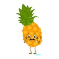 Cute pineapple character with crying and tears emotions, face, arms and legs. The funny or sad hero, fruit.