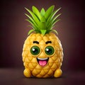 Cute pineapple character, designed with an adorable and cheerful demeanor.