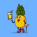 Cute pineapple character with pineapple juice on hand. Fruit character icon concept isolated. flat cartoon style Premium Vector Royalty Free Stock Photo