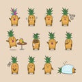 Cute pineapple character showing various emotions and actions