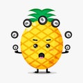 Cute pineapple mascot playing billiard ball