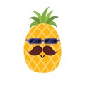 Cute pineapple with mustache and sunglasses. Summer print for kids