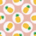 Cute pineapple polka dot vector illustration. Seamless repeating pattern.