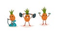 Cute Pineapple Riding Bicycle in Gym and Lifting Dumbbell Vector Set