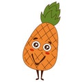 Cute Pineapple stands. Cartoon character ananas fruit with arms, legs and eyes