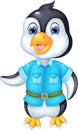Cute pinguin cartoon standing with smile and waving