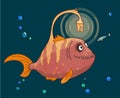 Cute pink Angler fish underwater with his small fish Royalty Free Stock Photo