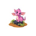 Cute pink baby dragon cartoon Royalty Free Stock Photo