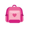 Cute pink backpack with heart symbol, school bag in flat design style illustration - Vector