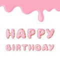 Cute pink Birthday card. Donut with pink glaze. Vector card template.