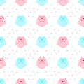 Cute pink and blue owls with stars in the background