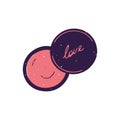 Cute pink blush packaging. Open round case of powder, compacts. Organic beauty product for professional visage