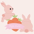 Cute pink bunnies and carrots, vector illustration Royalty Free Stock Photo
