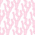 Cute pink cactus hand drawing seamless pattern. Vector illustration cacti isolated on white background.