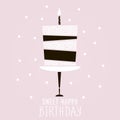 Cute pink cake with happy birthday wish. Modern Greeting card template. Creative happy birthday background. Vector Illustration. Royalty Free Stock Photo