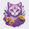 cute pink cat with yellow flowers