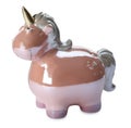 Cute pink ceramic unicorn isolated on white