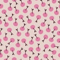 Cute pink cherry hand drawn vector illustration. Vintage berries in flat style seamless pattern for kids . Royalty Free Stock Photo