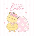 Cute Pink Coquette Easter Chick easter egg Cartoon, sweet Retro Happy Easter spring animal Hand Drawing