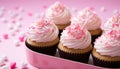 Cute pink cupcake with icing, a sweet indulgence generated by AI Royalty Free Stock Photo