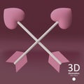 Cute pink Cupid arrows 3d icon isolated happy valentine\'s day 14 february concept