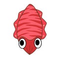 Cute pink cuttlefish cartoon illustration isolated on white background