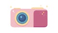 Cute Pink Digital Camera Flat Icon Vector Illustration, vector design Generative AI Royalty Free Stock Photo