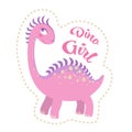 Cute pink Dinosaur girl with lettering Dino Girl. Vector EPS 10