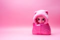 Cute pink doll keychain for bag on pink background