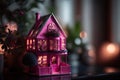 Cute pink dollhouse. Stylish home for a doll. Generative Ai