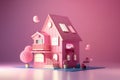 Cute pink dollhouse. Stylish home for a doll. Generative Ai