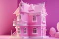 Cute pink dollhouse. Stylish home for a doll. Generative Ai