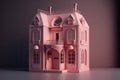 Cute pink dollhouse. Stylish home for a doll. Generative Ai