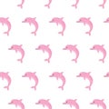 Cute pink dolphins seamless pattern background, summer print for textile and card design Royalty Free Stock Photo