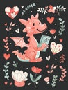 A cute pink dragon sitting on top of a book Royalty Free Stock Photo