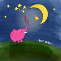 Cute pink elephant with a bouquet of stars Royalty Free Stock Photo
