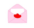 Pink envelope with a love letter and two hearts