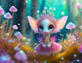 Cute pink fairy tale creature in magical forest Royalty Free Stock Photo