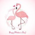 Cute pink flamingo mom with its baby Royalty Free Stock Photo