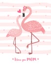 Cute pink flamingo mom with its baby Royalty Free Stock Photo