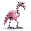 Cute pink flamingo robot, robotic bird isolated over white background. Created with generative Ai