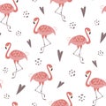 Cute pink flamingo seamless pattern template. Pink flamingo for girls party, girly design love heart