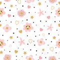 Cute pink seamless floral pattern for kids baby apparel fabric textile wallpaper sleepwear, pajamas