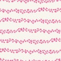 Cute pink floral stripes vector seamless pattern. Modern abstract floral texture on cream background for fabric