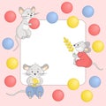 Cute pink frame with funny mice