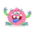 Cute pink furry monster. Happy Halloween mascot character. Best for kid parties designs, t-shirt and posters.