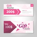 Cute pink gift voucher template layout design set, certificate discount coupon pattern for shopping Royalty Free Stock Photo