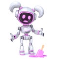 Cute pink girl robot dropped ice cream 3D