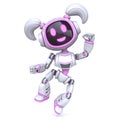 Cute pink girl robot happy jumping 3D